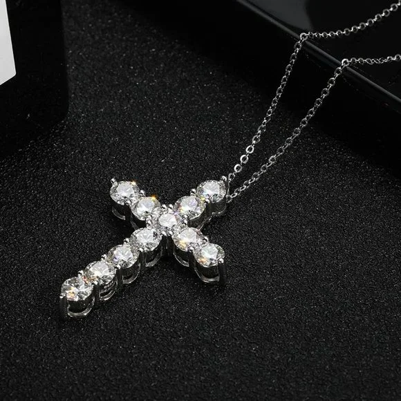 Certified 3.3ct. t.w. Moissanite Diamond Cross Pendant Necklace NEW - Picture 6 of 14